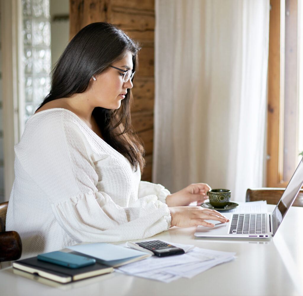 Adult working at a computer