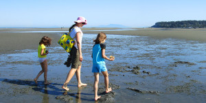 family walking on beach