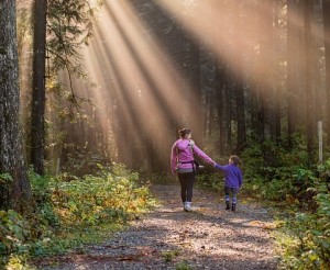 mom and daughter hiking